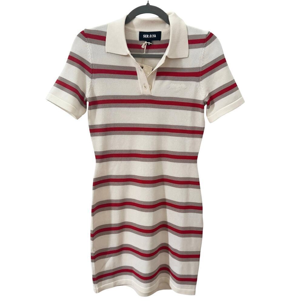 NWT SER.O.YA Retrofete Liev Knit Mini Dress in Eggshell/Cherry/Sand Size M - Picture 5 of 11